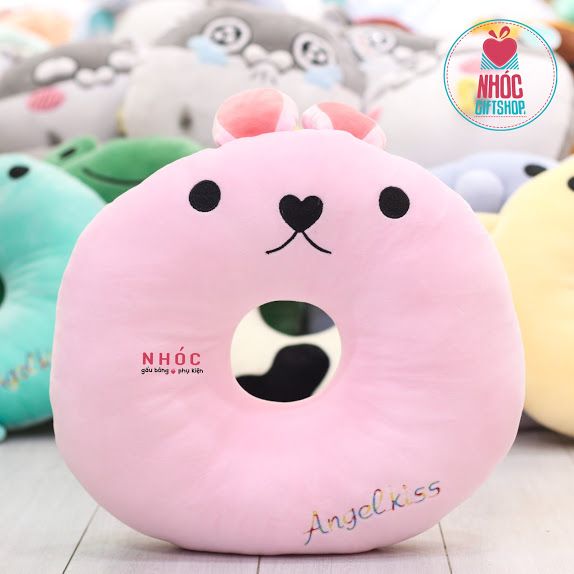 Gối kê cổ bông tròn thú - Thỏ hồng - 16001