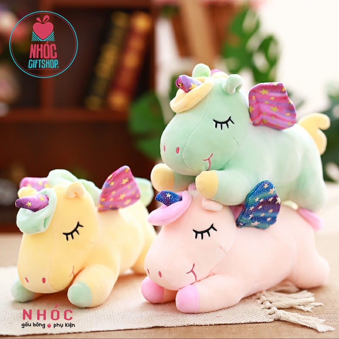 Thú bông nhỏ kỳ lân cánh ngôi sao lông mịn nằm - Xanh ngọc - 25110