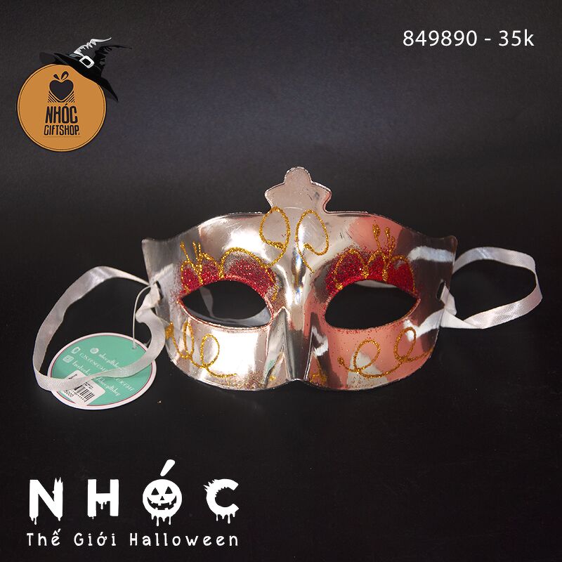 Mặt nạ nửa mặt kim tuyến hoa văn - 3501 - Trắng