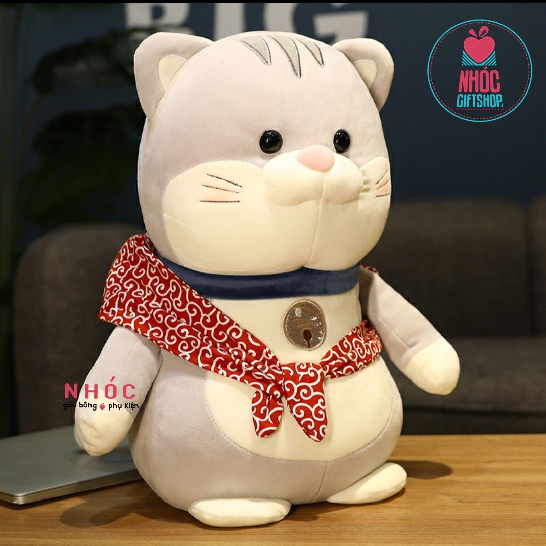 Thú bông Mèo nhật đeo túi lông mịn - Xám - 45320
