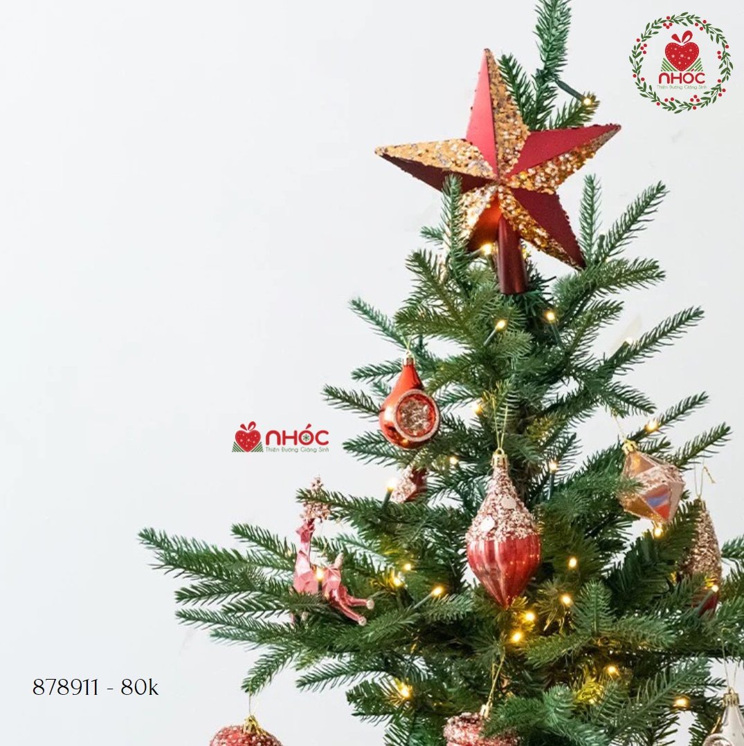 Phụ kiện trang trí Noel sao đỉnh đỏ kim tuyến vàng - 8001