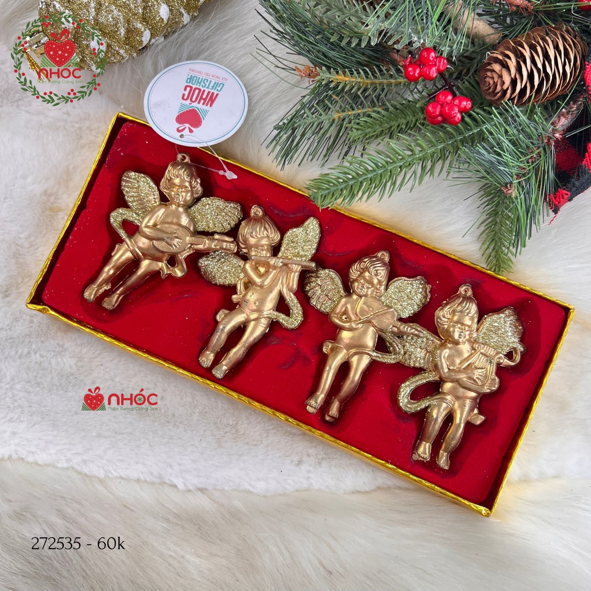 Phụ kiện trang trí noel thiên thần đánh đàn bộ 4 - 6001