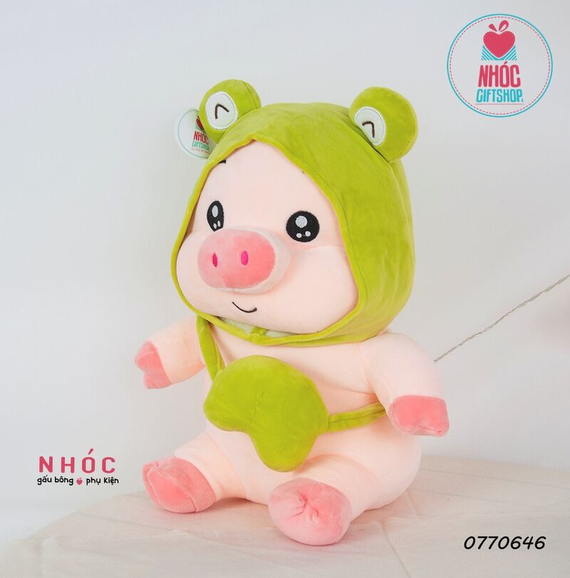 Thú bông Heo nón thú đeo túi lông mịn ngồi - Ếch xanh lá - 70480