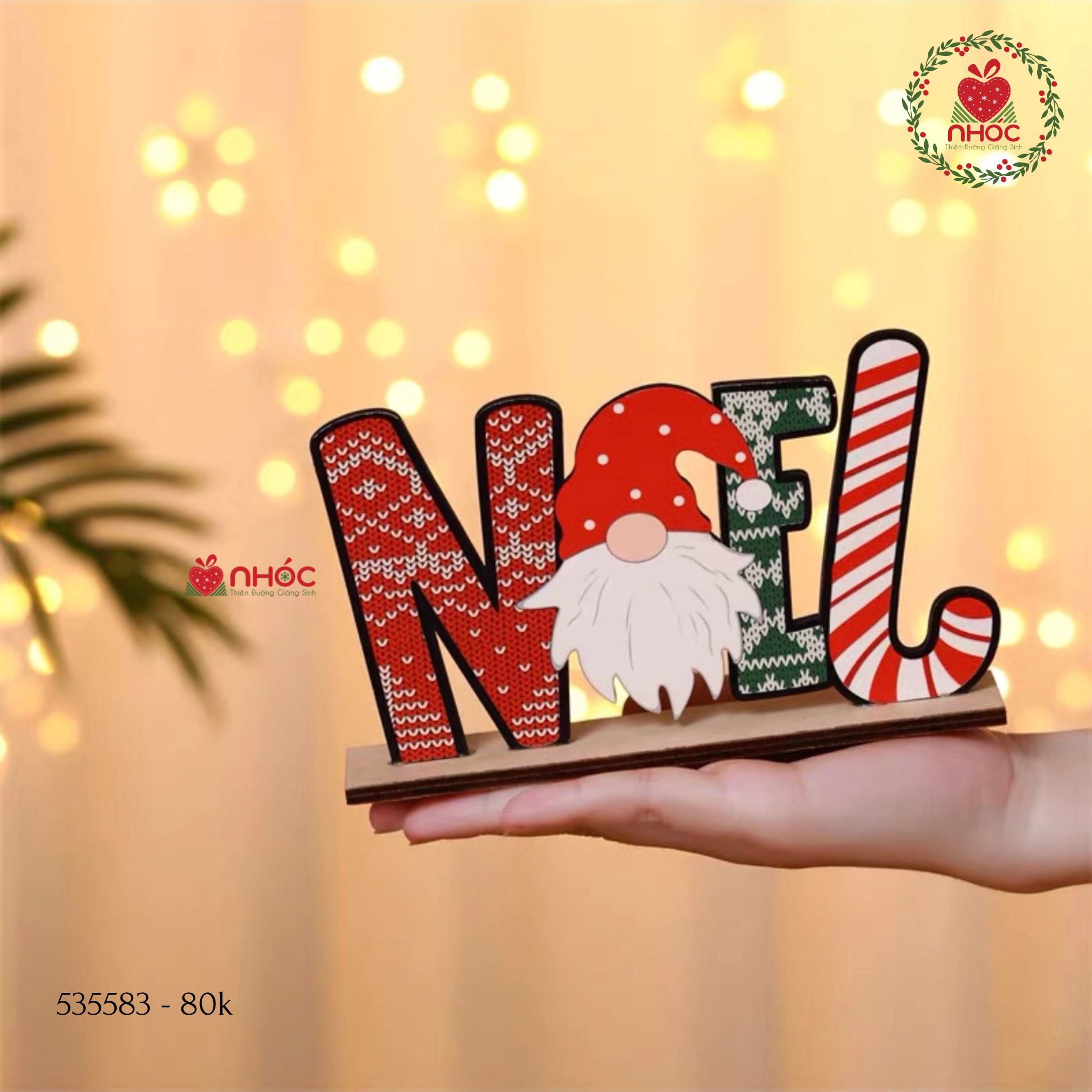 Bảng Noel để bàn gỗ hoạ tiết - Noel ngang - 2080