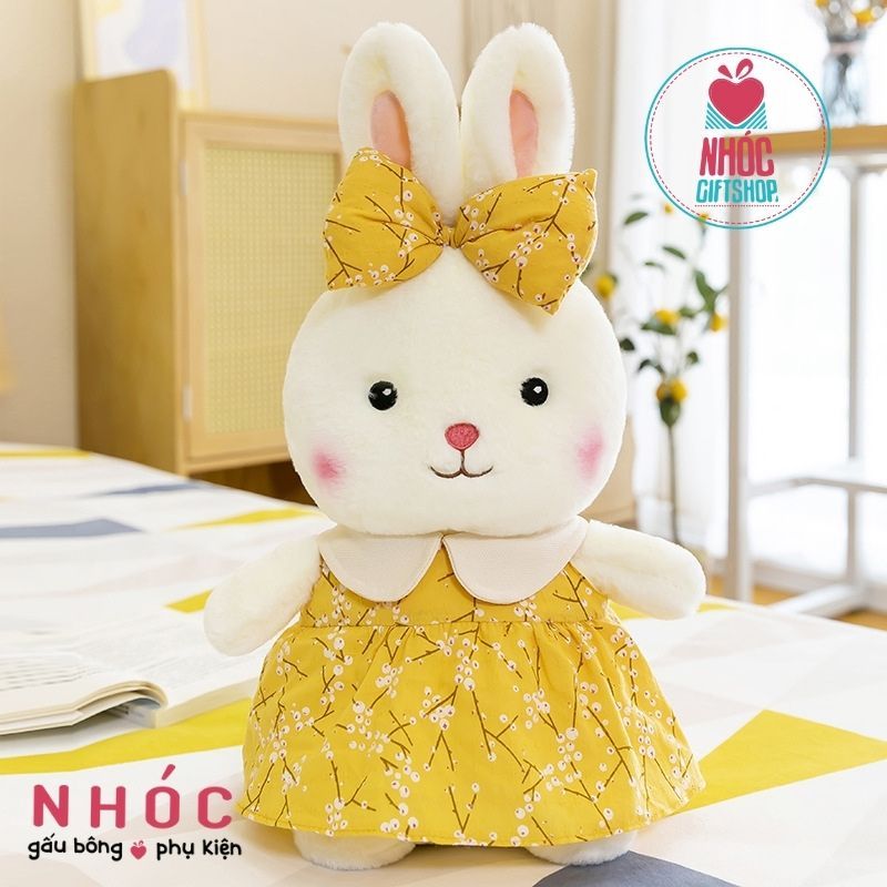 Thú bông thỏ mặc đầm đeo nơ - Vàng - 70380