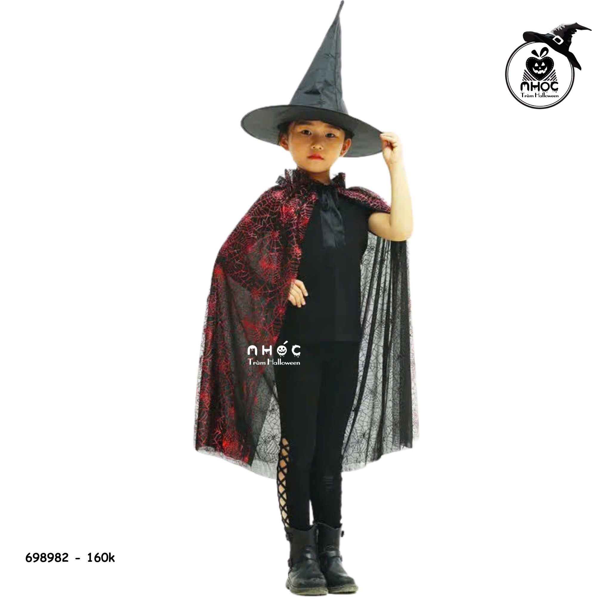 Áo choàng Halloween nhũ in sao combo nón - Đỏ - 80180