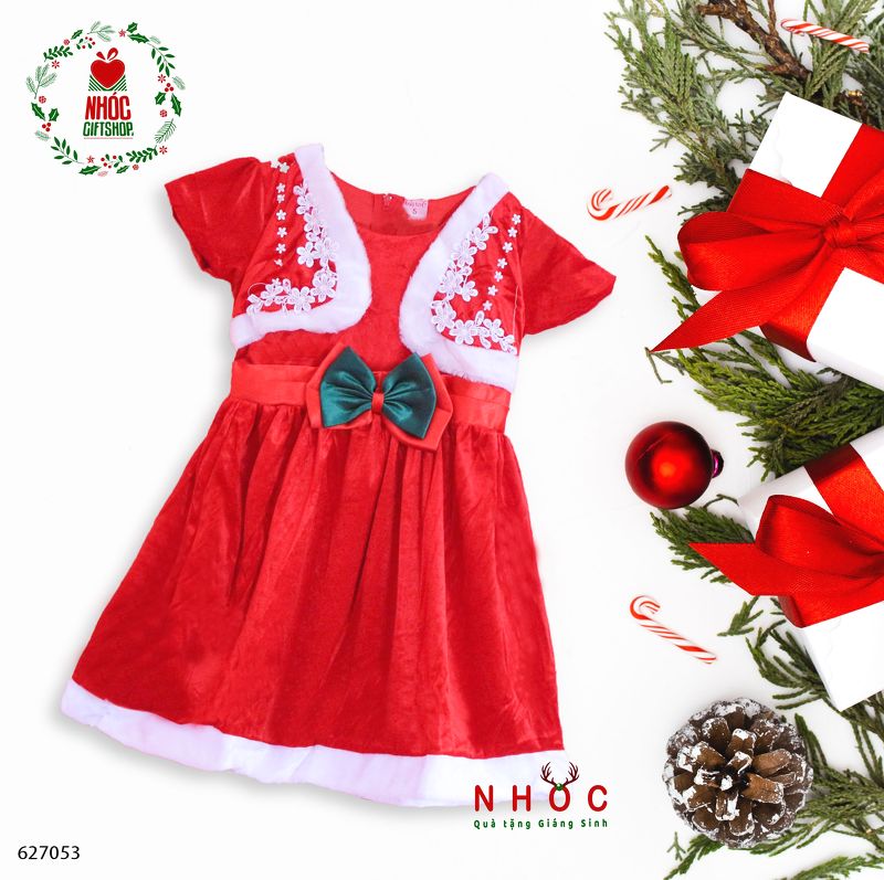 Đầm nhung noel khoát hoa mai đỏ - Size 1 - 45150