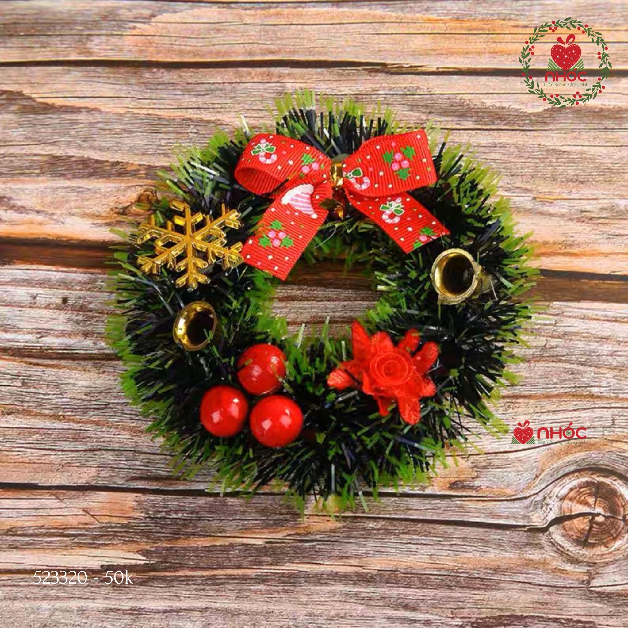 Phụ kiện trang trí Noel vòng nguyệt quế dây xù - Xanh lá - 1550