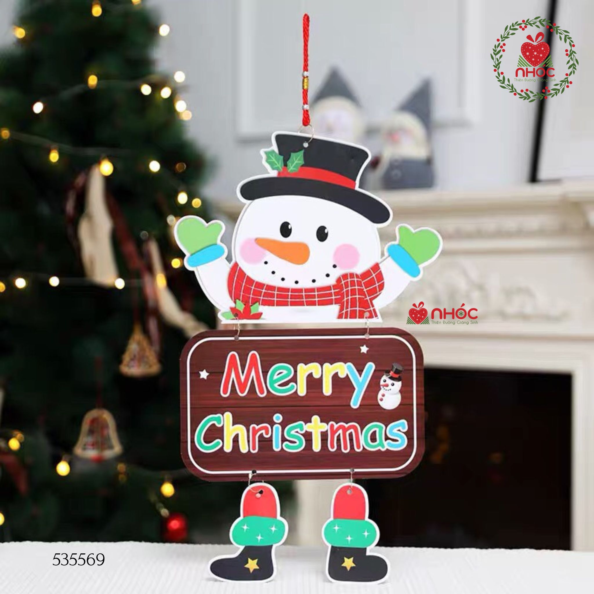 Bảng treo Noel giấy - Người tuyết Merry Christmas - 6001