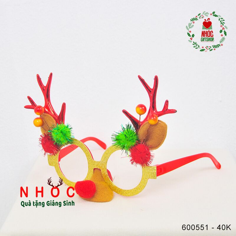 Phụ kiện noel mắt kính sừng tuần lộc trái châu - 4001 - Đỏ