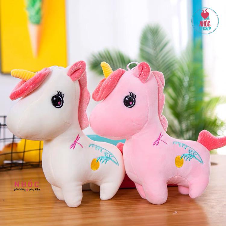 Thú bông nhỏ kỳ lân thêu hoa lông mịn - Trắng - 8501