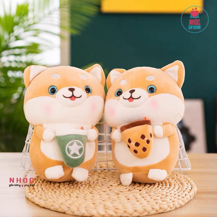 Thú bông nhỏ chó Shiba ôm trà sữa - Nâu - 8501