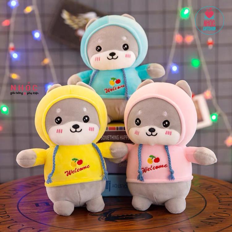 Thú bông nhỏ chó shiba mặc áo hoodie - Hồng - 8501