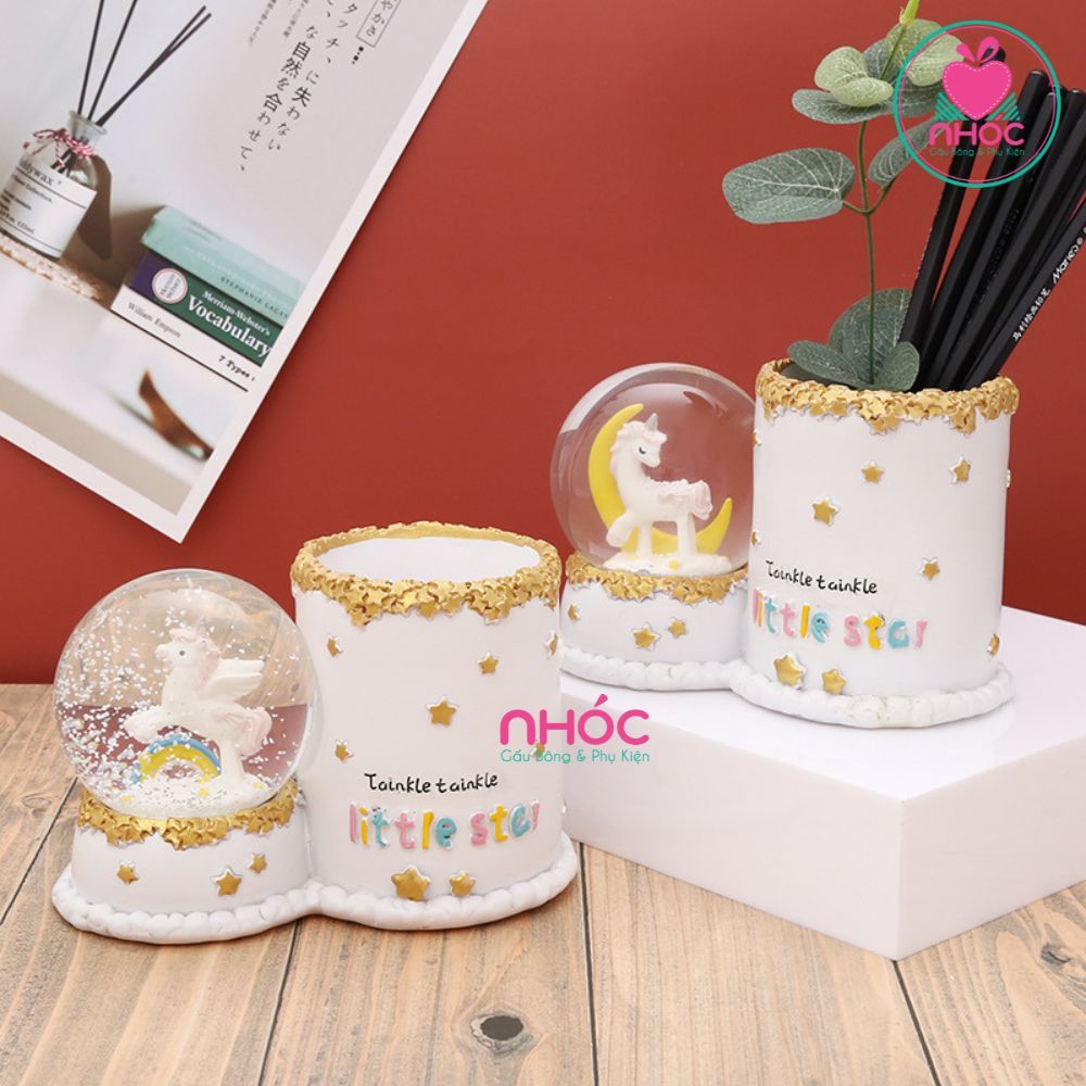 Lọ cắm bút cầu tuyết nhạc đèn - Ngựa Little Star - 28001