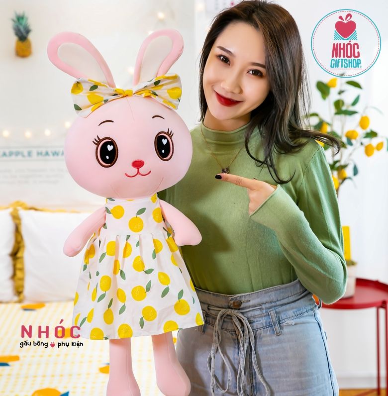 Thú bông thỏ mặc đầm trái cây lông mịn - Vàng - 70380