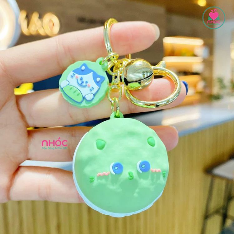 Móc khóa Poly dẻo bánh Macaron mèo - Xanh lá - 6501