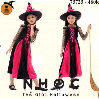 Đầm halloween phù thủy vải nhung ngực đan dây combo nón - Hồng - Size XL - 135460