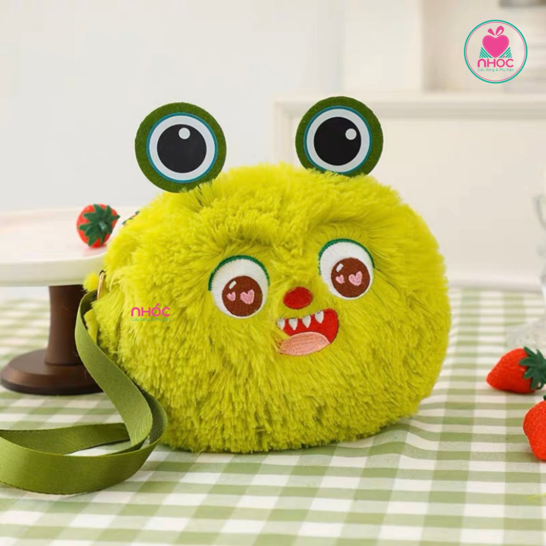 Túi đeo chéo bông Quái vật Little monster lông xù - Xanh lá - 12001