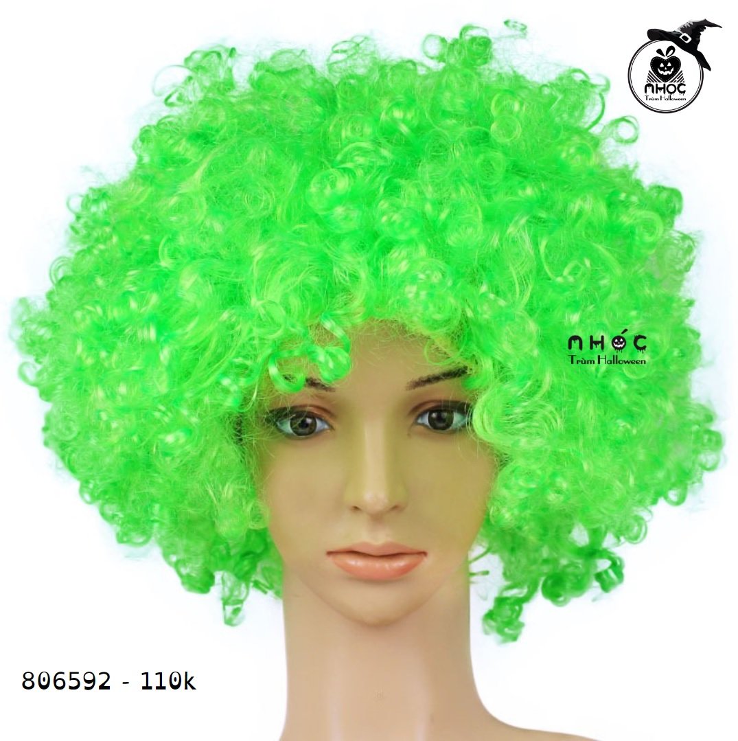 Tóc giả xoăn 1 màu - Xanh lá - 11001