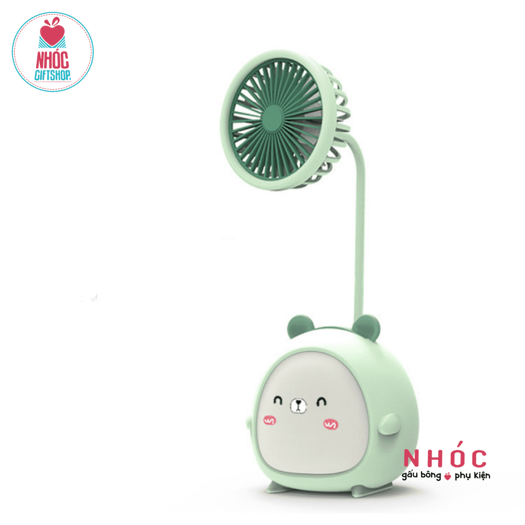 Quạt để bàn gấu tròn có đèn - Xanh lá - 14001