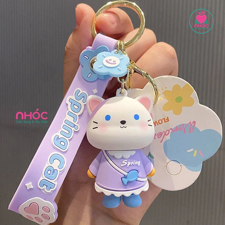 Móc khóa poly dẻo Spring Cat - Tím - 6501