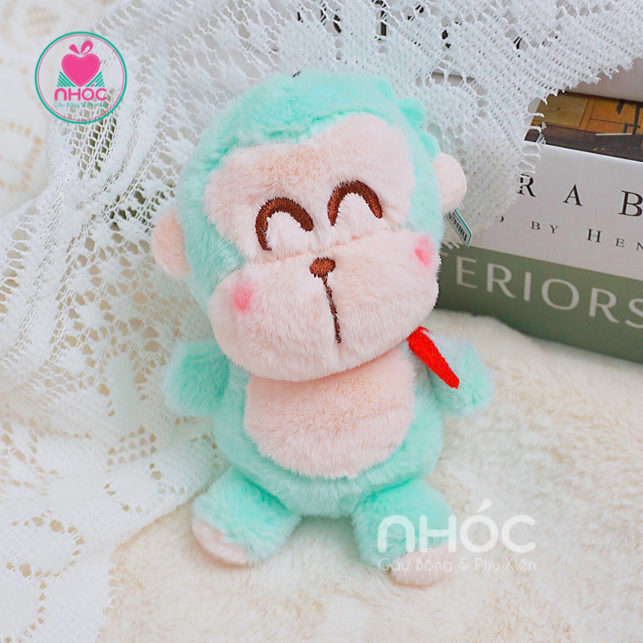 Móc khoá bông khỉ kabo lông xù - Xanh ngọc - 7001