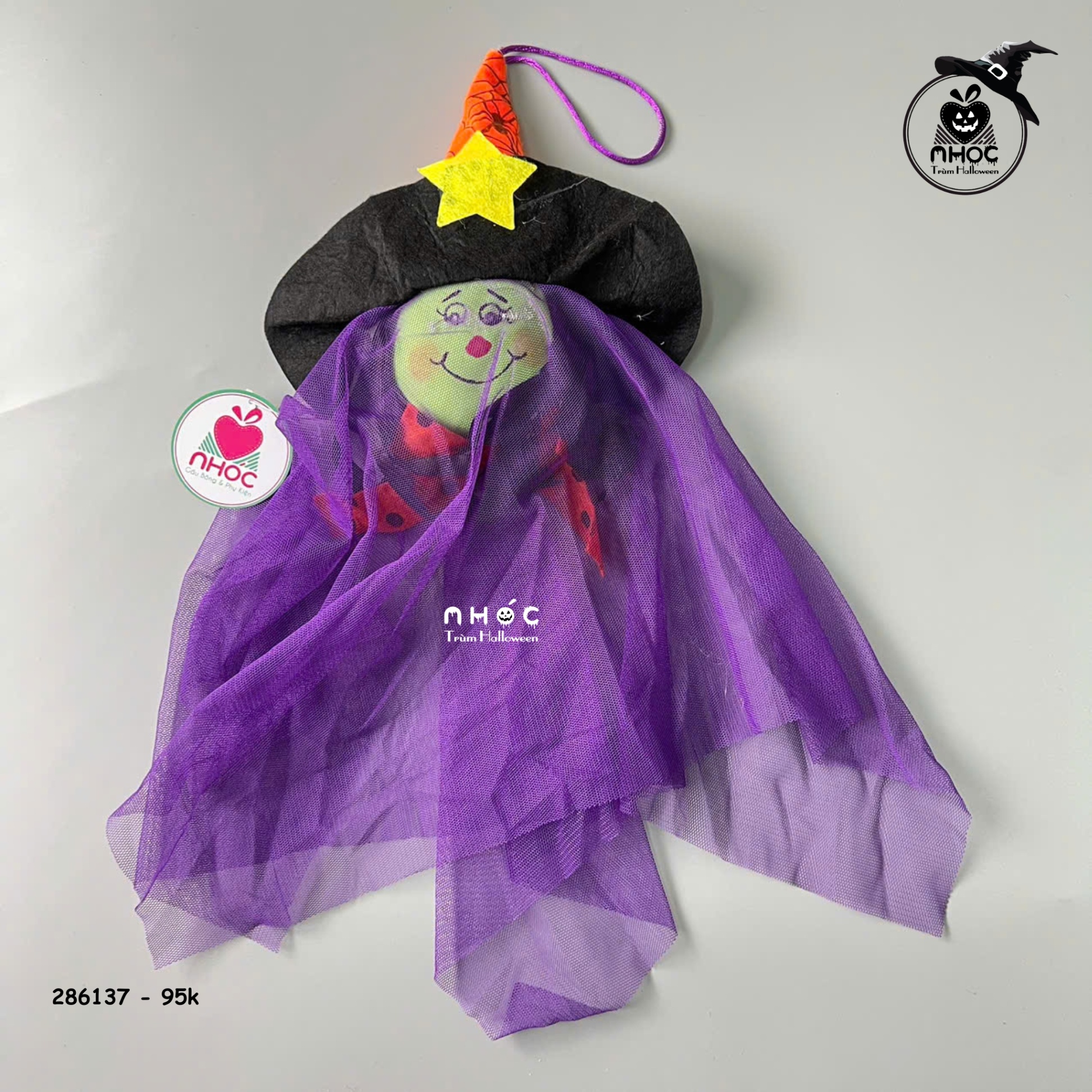 Ma boo treo trùm đầu nơ chấm bi - Tím - 4595