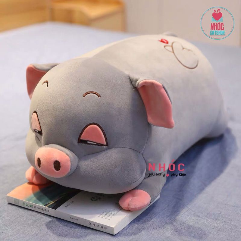 Thú bông Heo mắt híp lông mịn nằm TC - Xám - 90590