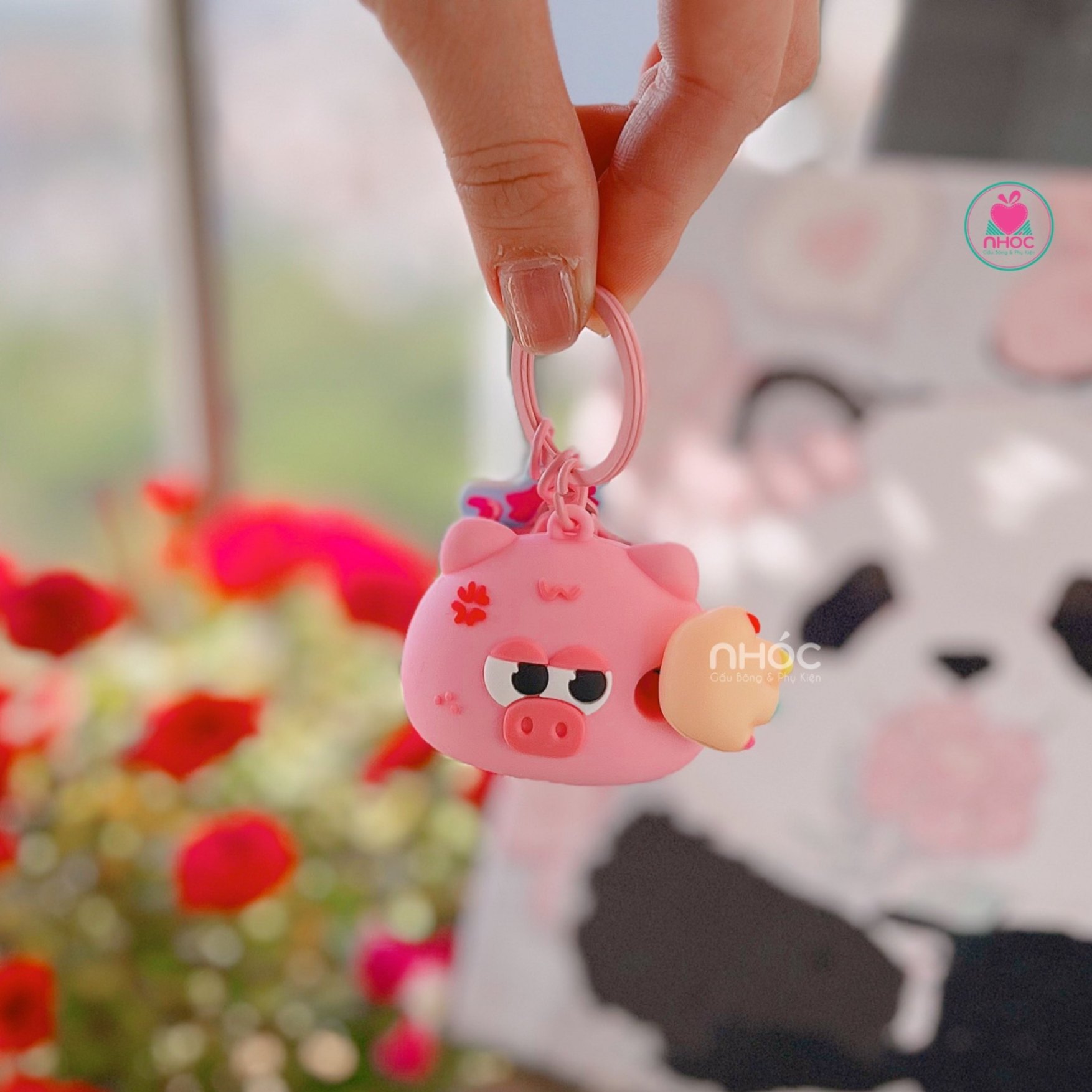 Móc khoá kiểu đồ chơi mặt thú quạo - Heo - 7501