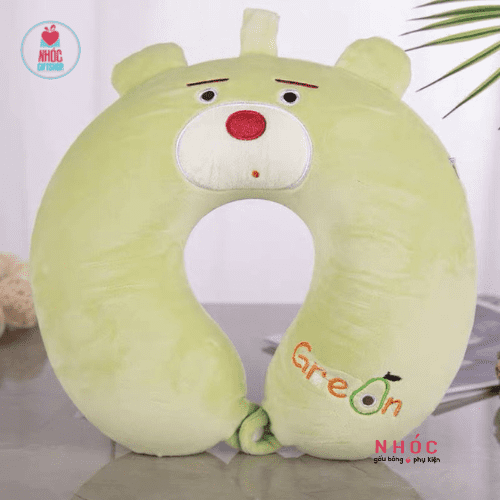 Gối kê cổ cao su non Gấu thêu bơ - Xanh - 16001