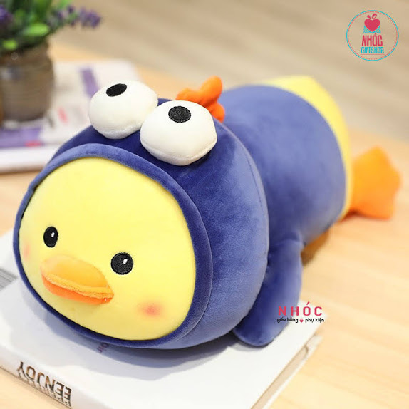 Thú bông Vịt mặc áo khủng long lông mịn nằm - Xanh navy - 45210