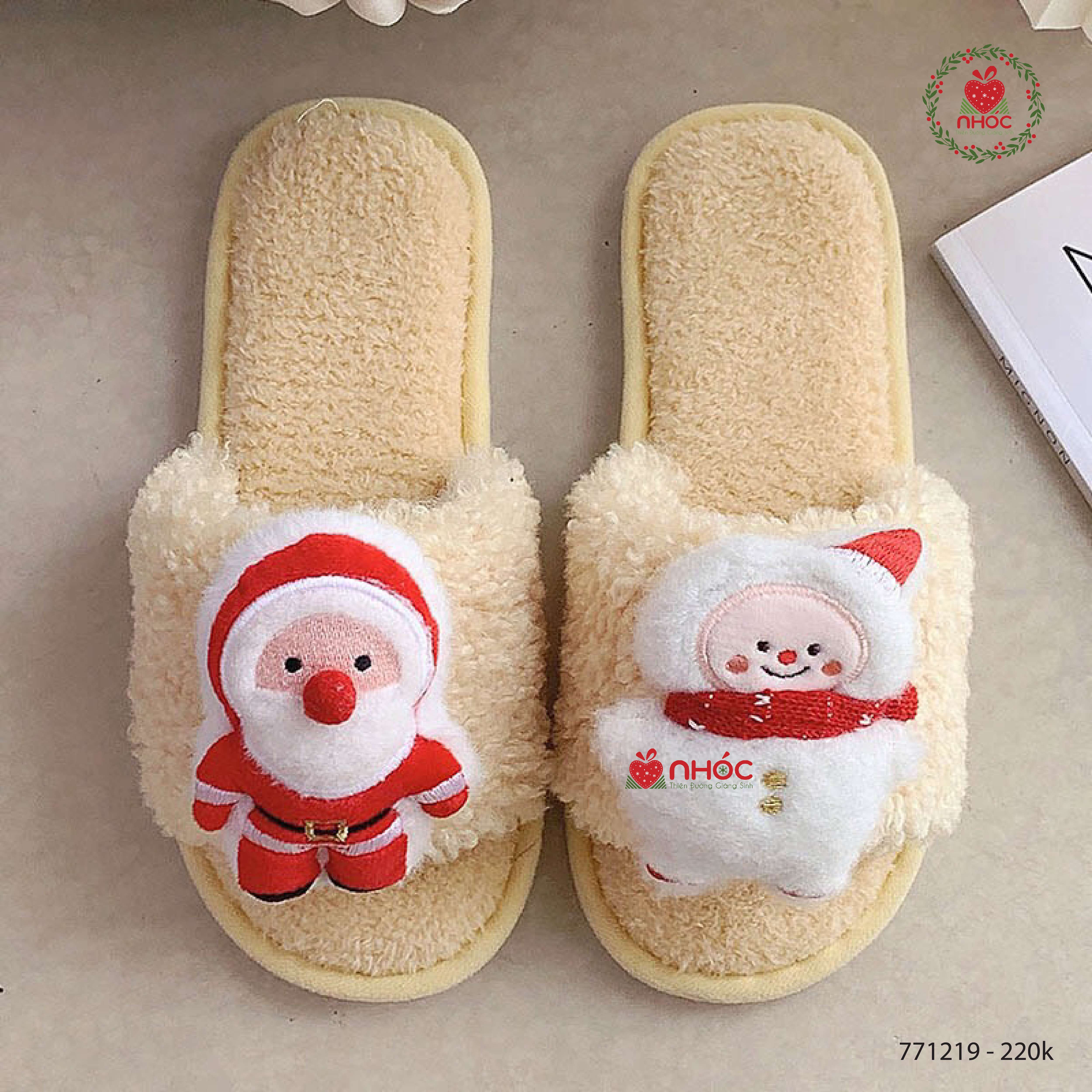 Dép bông quai ngang noel lông cừu Ông già tuyết - Vàng - 22001