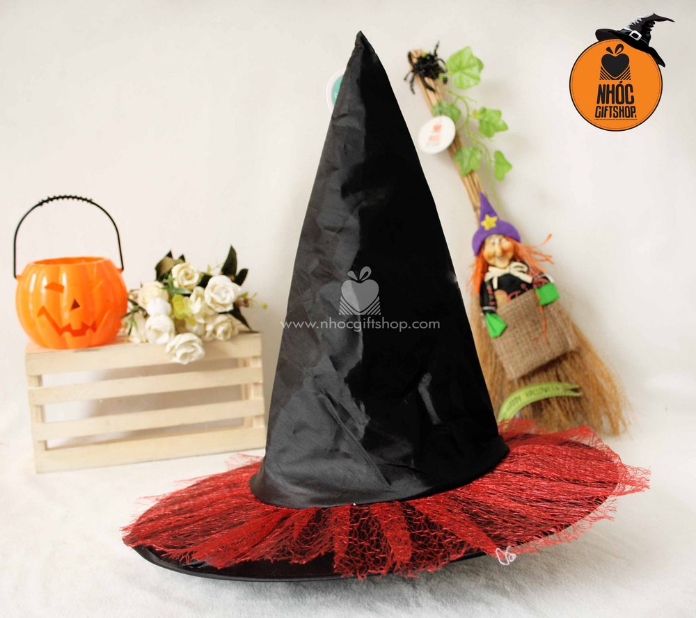 Mũ phù thủy vải phi bóng lưới - Trắng - 6001