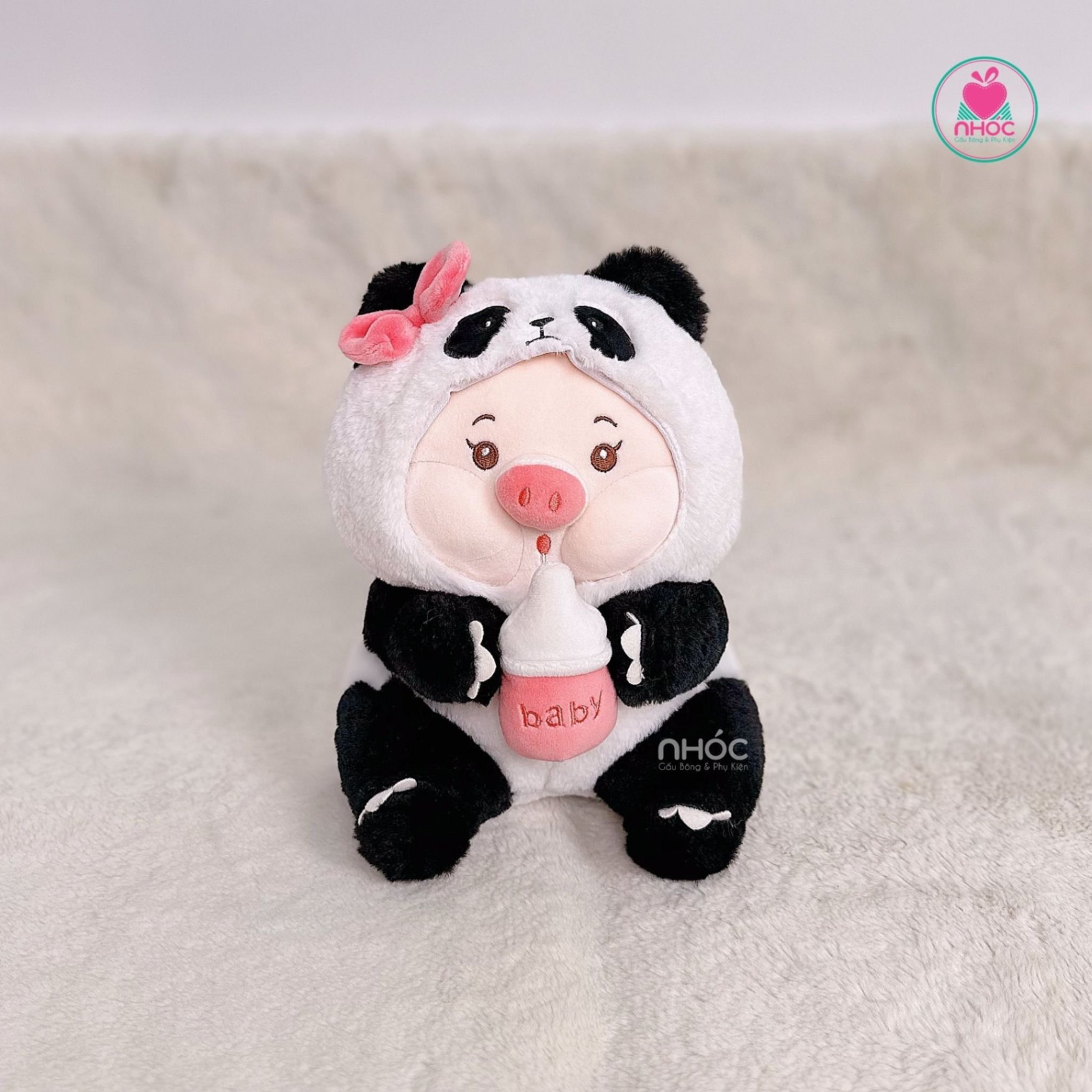 Thú bông Heo mặc áo Panda lông xù TC - Trắng đen - 30190