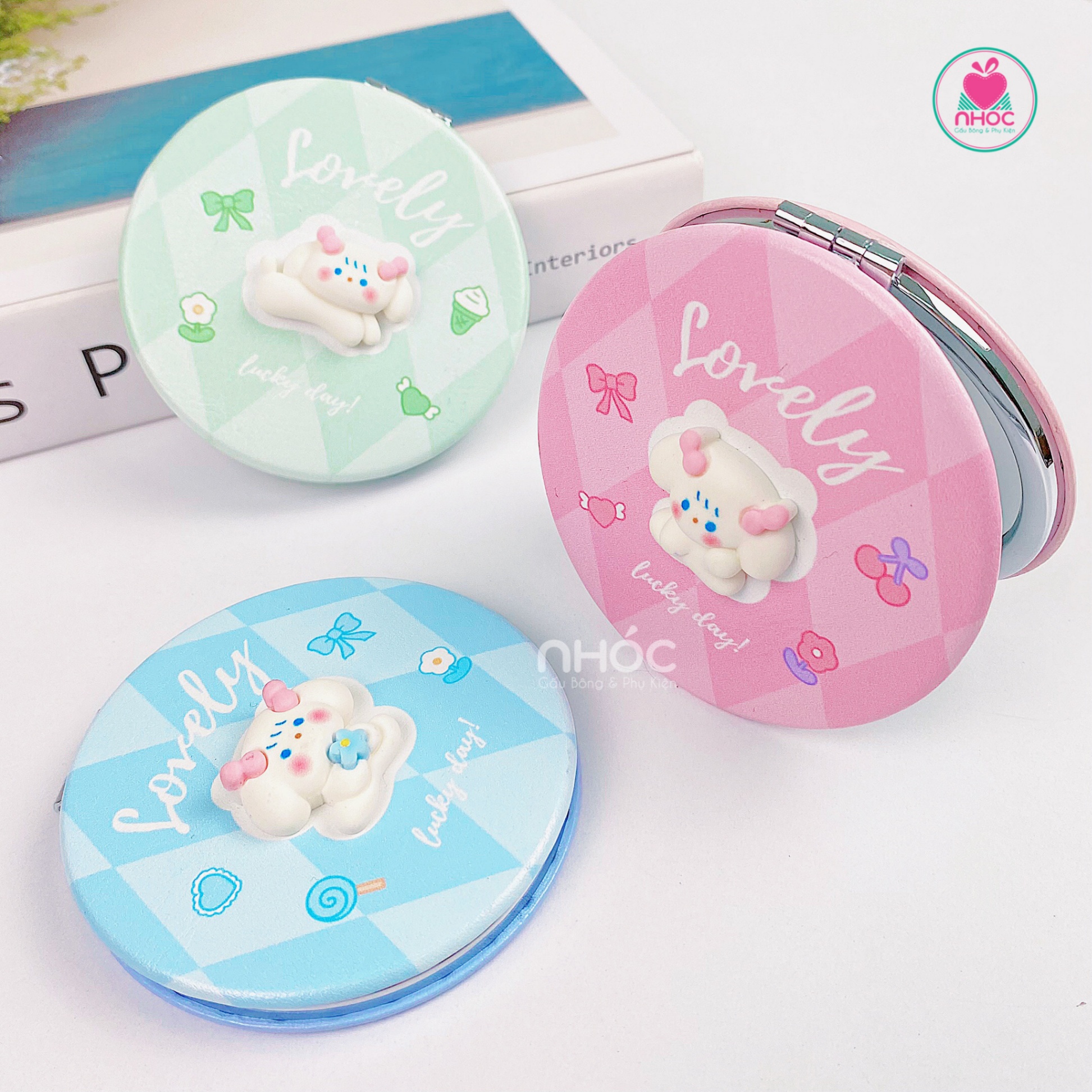 Gương mini cầm tay tròn Thỏ nổi lovely - 5001