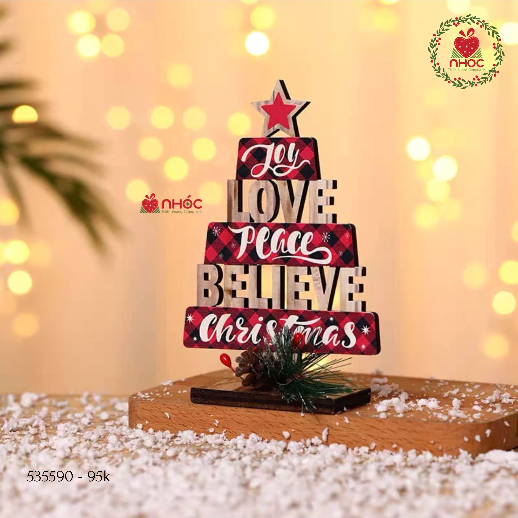 Cây thông Noel để bàn gỗ - Believe - 1595