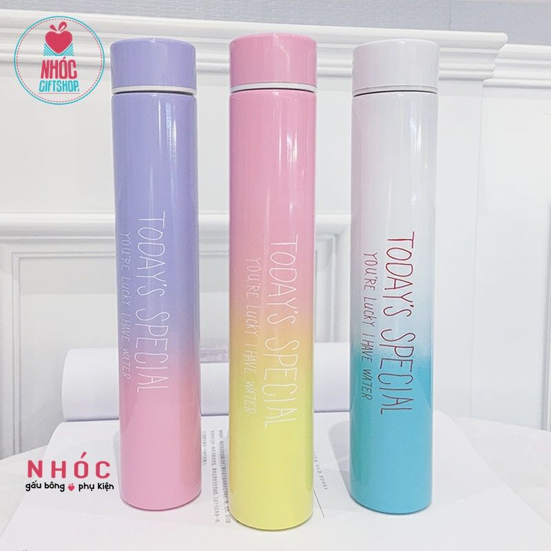 Bình giữ nhiệt 2 màu in chữ 310ml - 16001 - Bạc vàng
