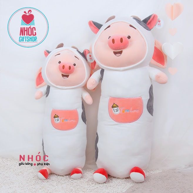 Thú bông Heo tik tok mặc áo thú lông mịn đứng - Bò sữa trắng đen - 90540