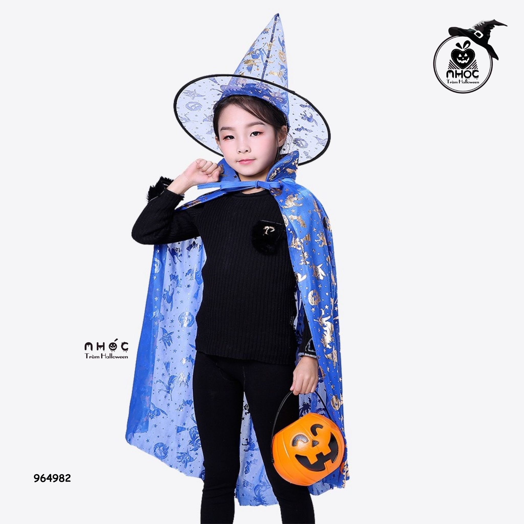 Áo choàng Halloween nhũ in bí dơi - Xanh da trời - 8090