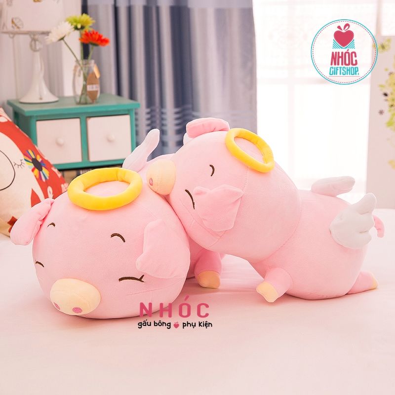 Thú bông heo thiên thần lông mịn nằm - Hồng - 55340