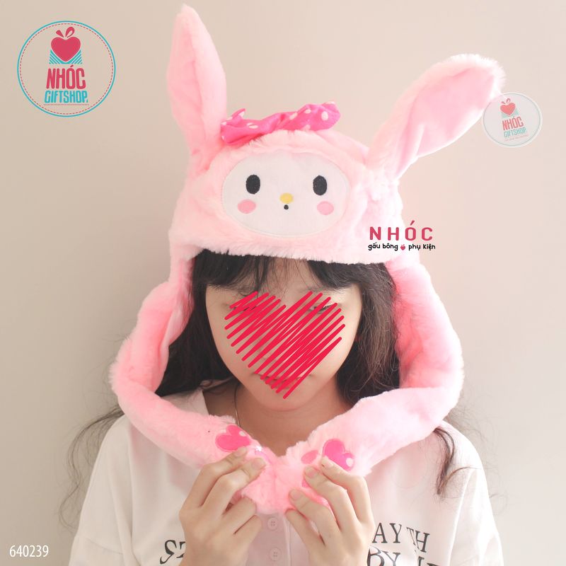 Nón lông tai thú có đèn - 16001 - Thỏ melody Hồng