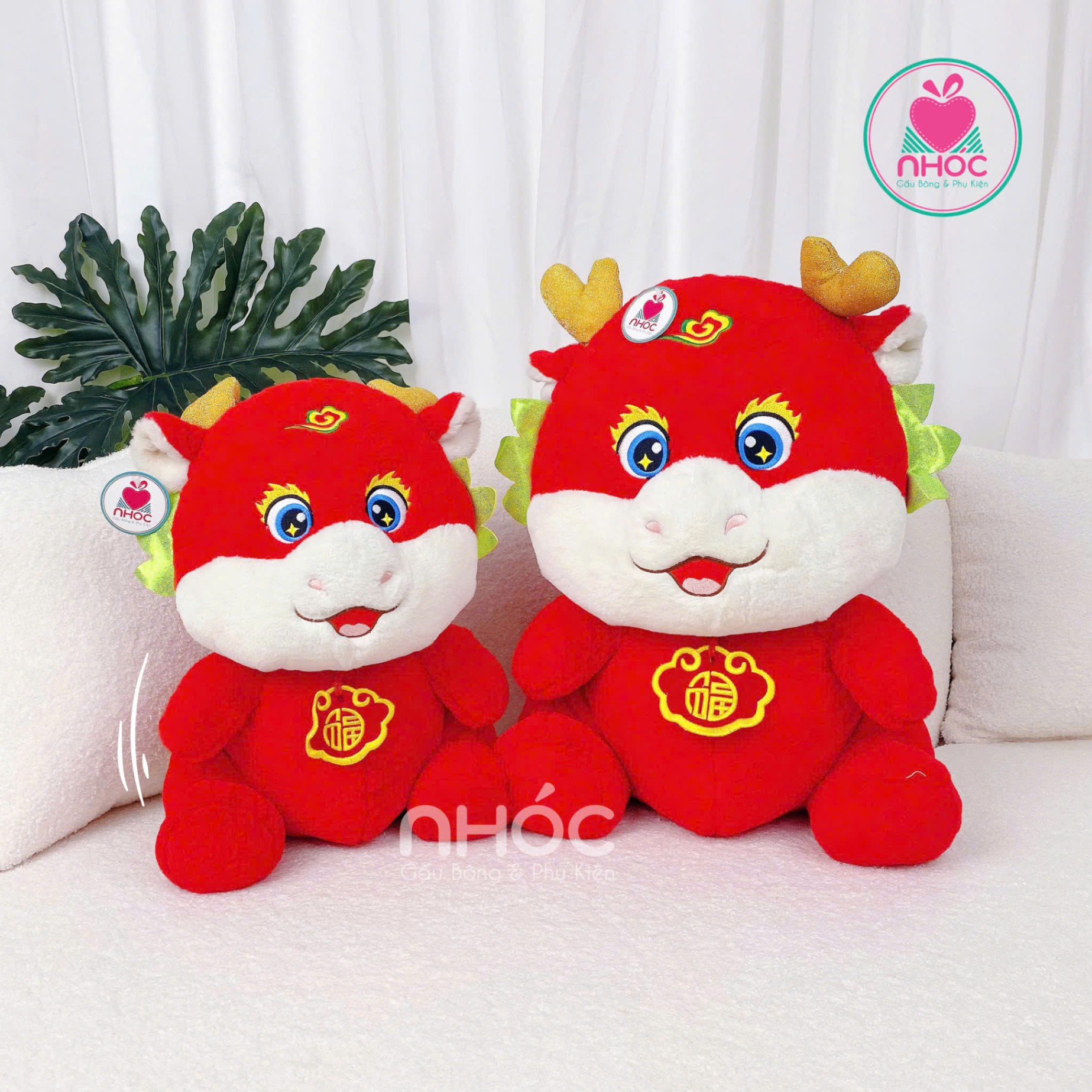 Thú bông Rồng may mắn lông xù ngồi TC - Đỏ - 55510