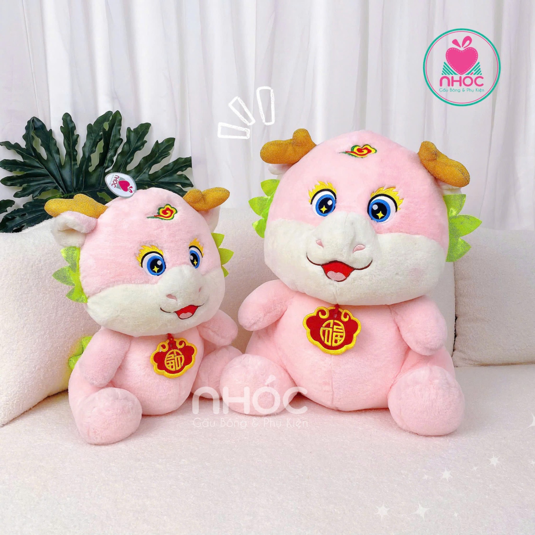 Thú bông Rồng may mắn lông xù ngồi TC - Hồng - 55510