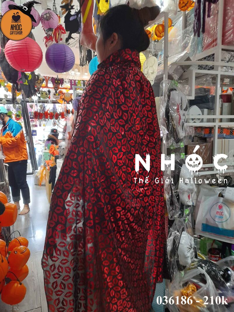 Áo choàng Halloween vải thun in môi - 120210