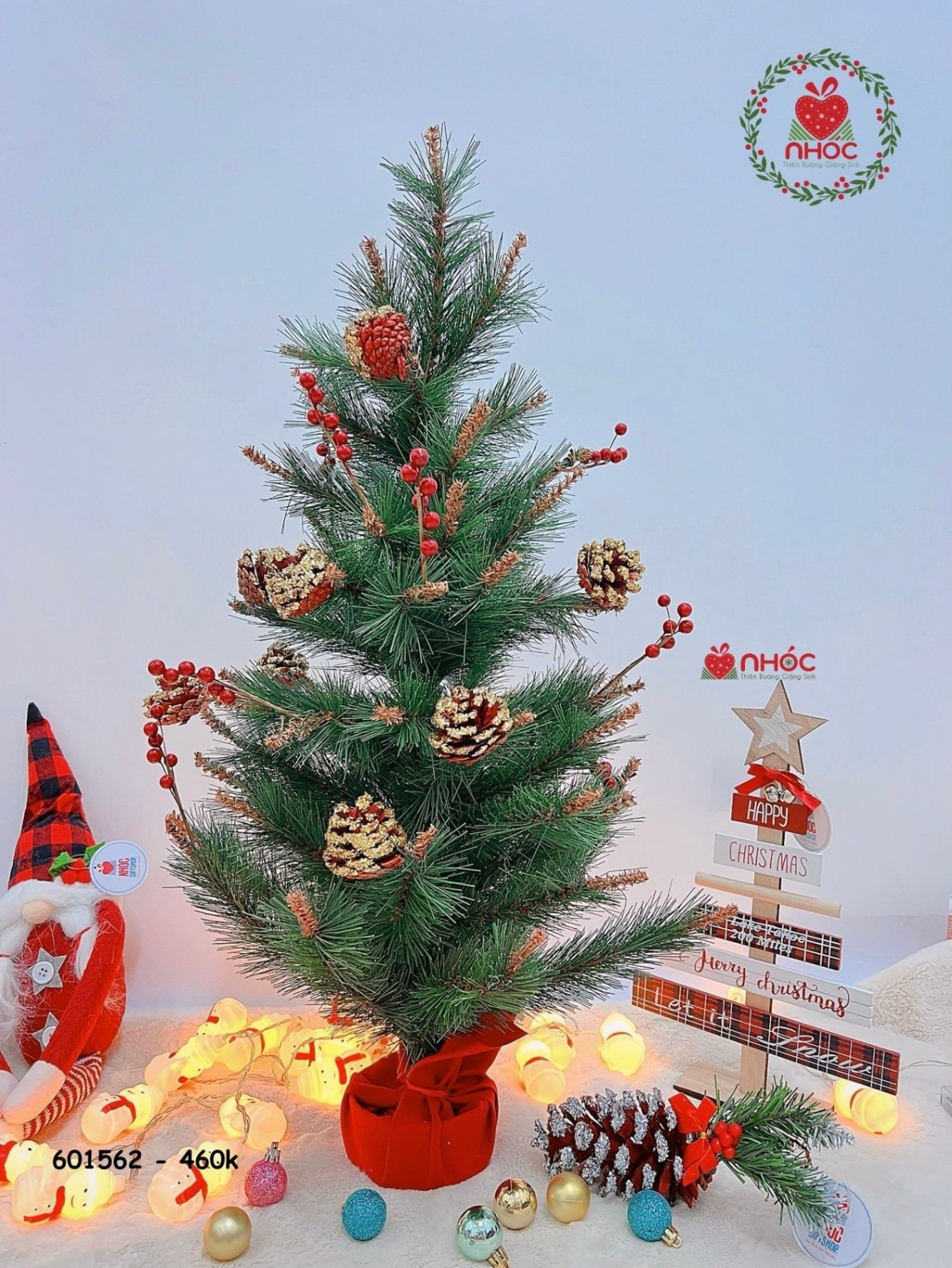 Cây thông noel mini cước đầu vàng có trang trí - Xanh - LP - HN75 - DC - 75460