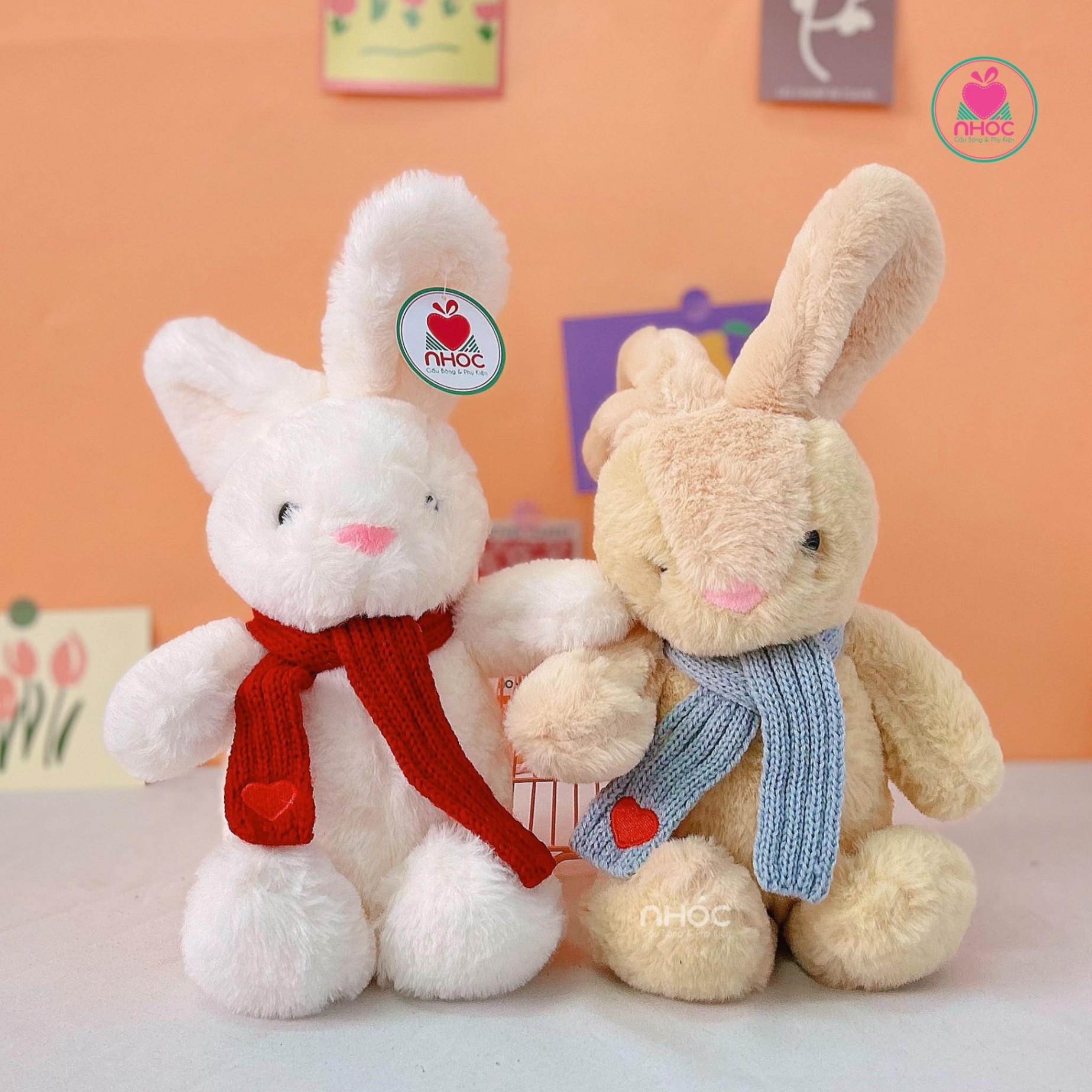 Thú bông nhỏ Thỏ Bunny đeo khăn choàng