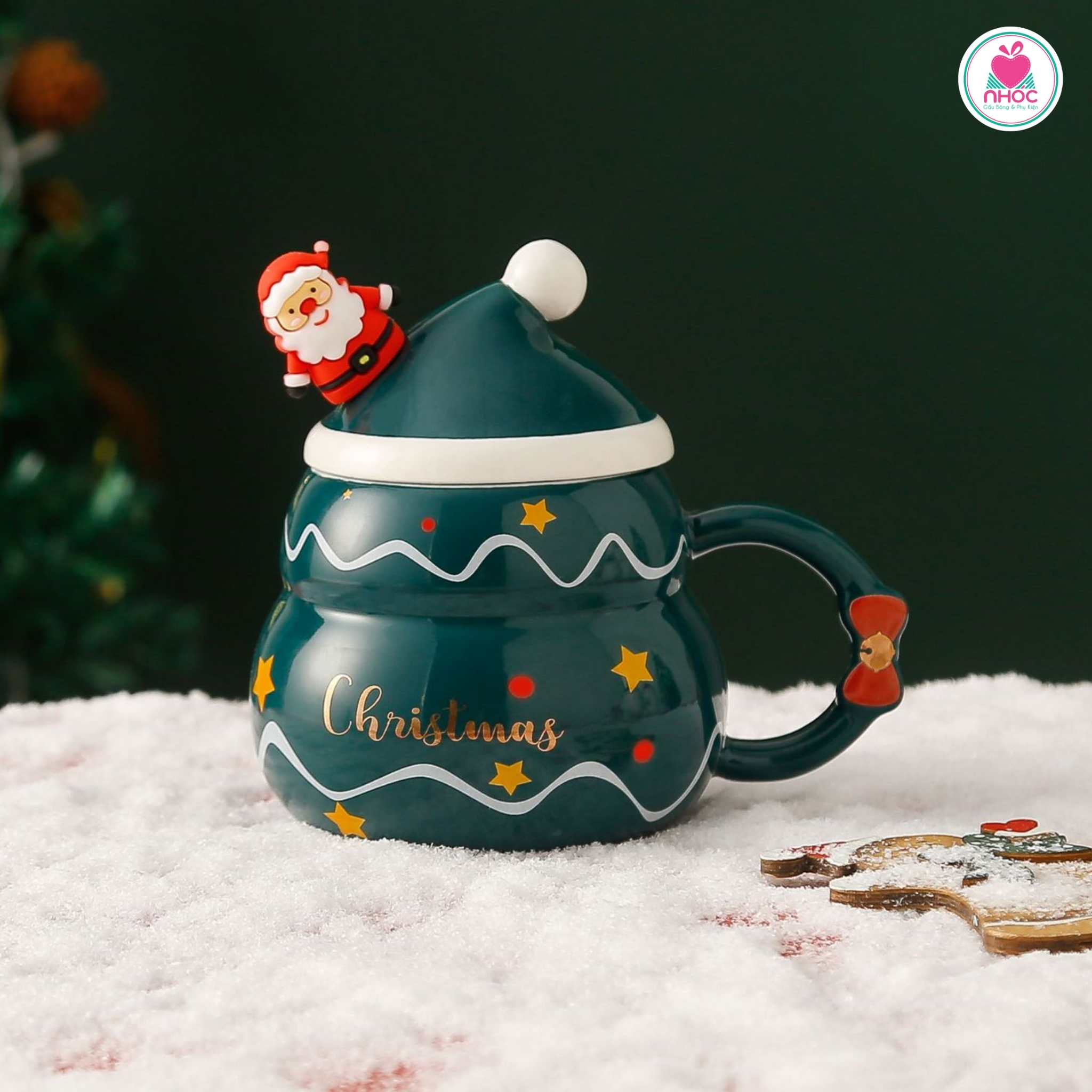 Ly sứ Noel bầu - Christmas - Xanh - 16001