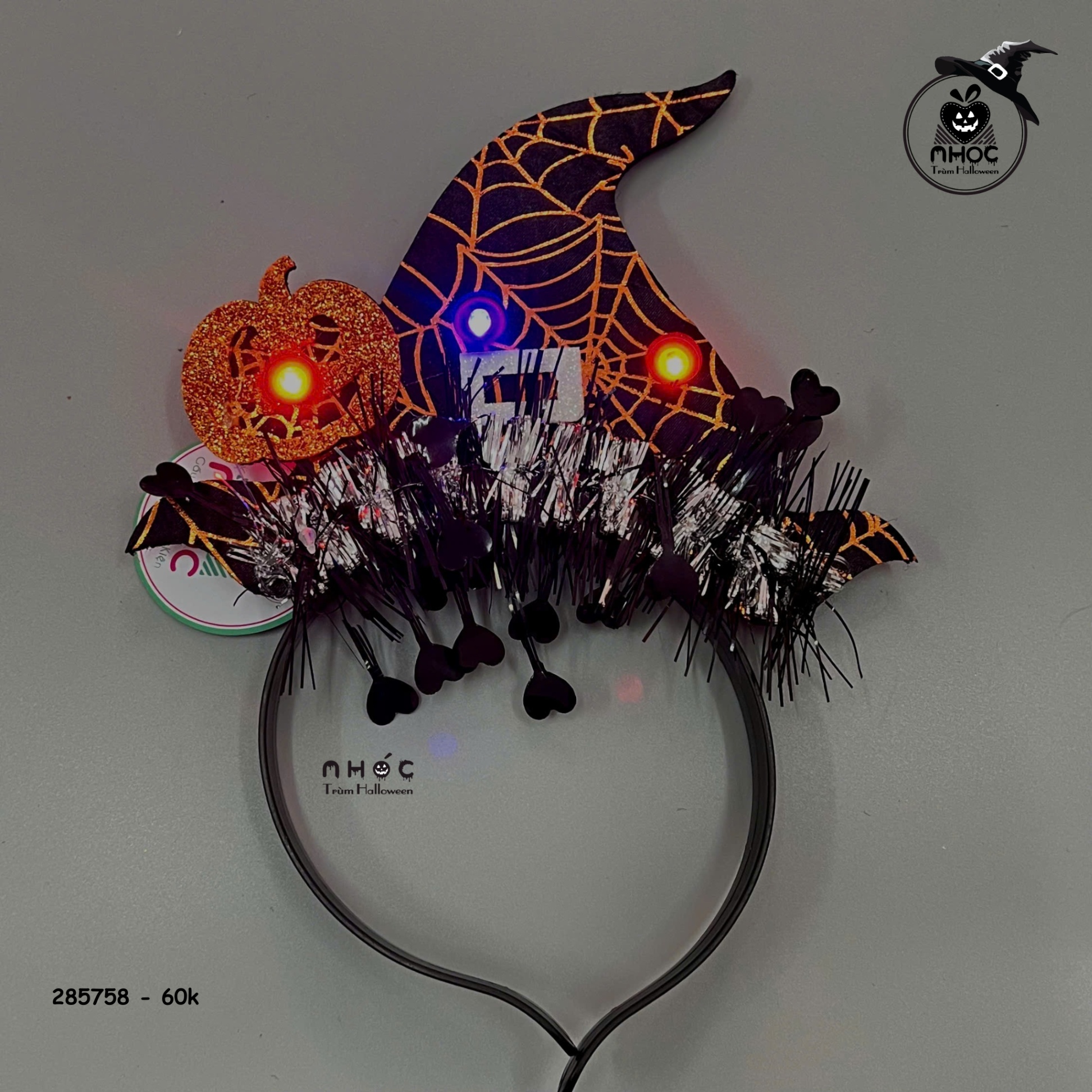 Cài tóc Halloween phù thuỷ nhện có đèn - Cam - 6001