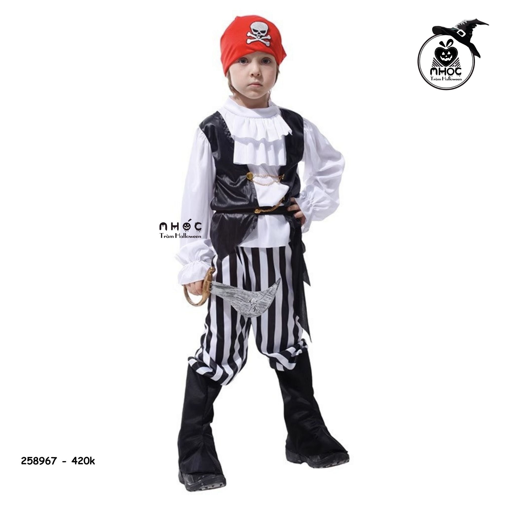 Bộ đồ cướp biển Pirate Boy quần sọc trắng đen combo nón - Size L - 130420