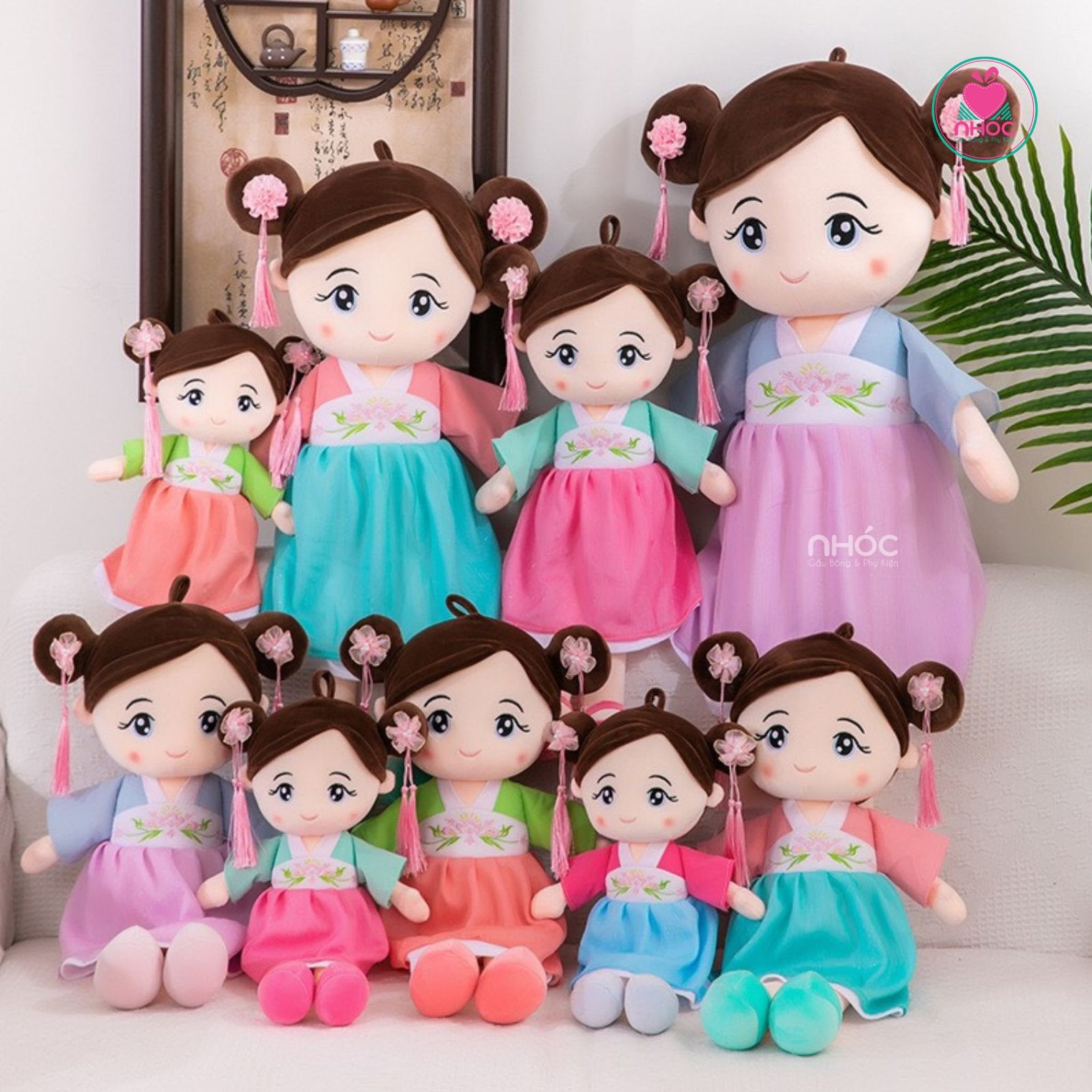 Búp bê bông mặc đầm cổ trang lông mịn - Tím - 50280